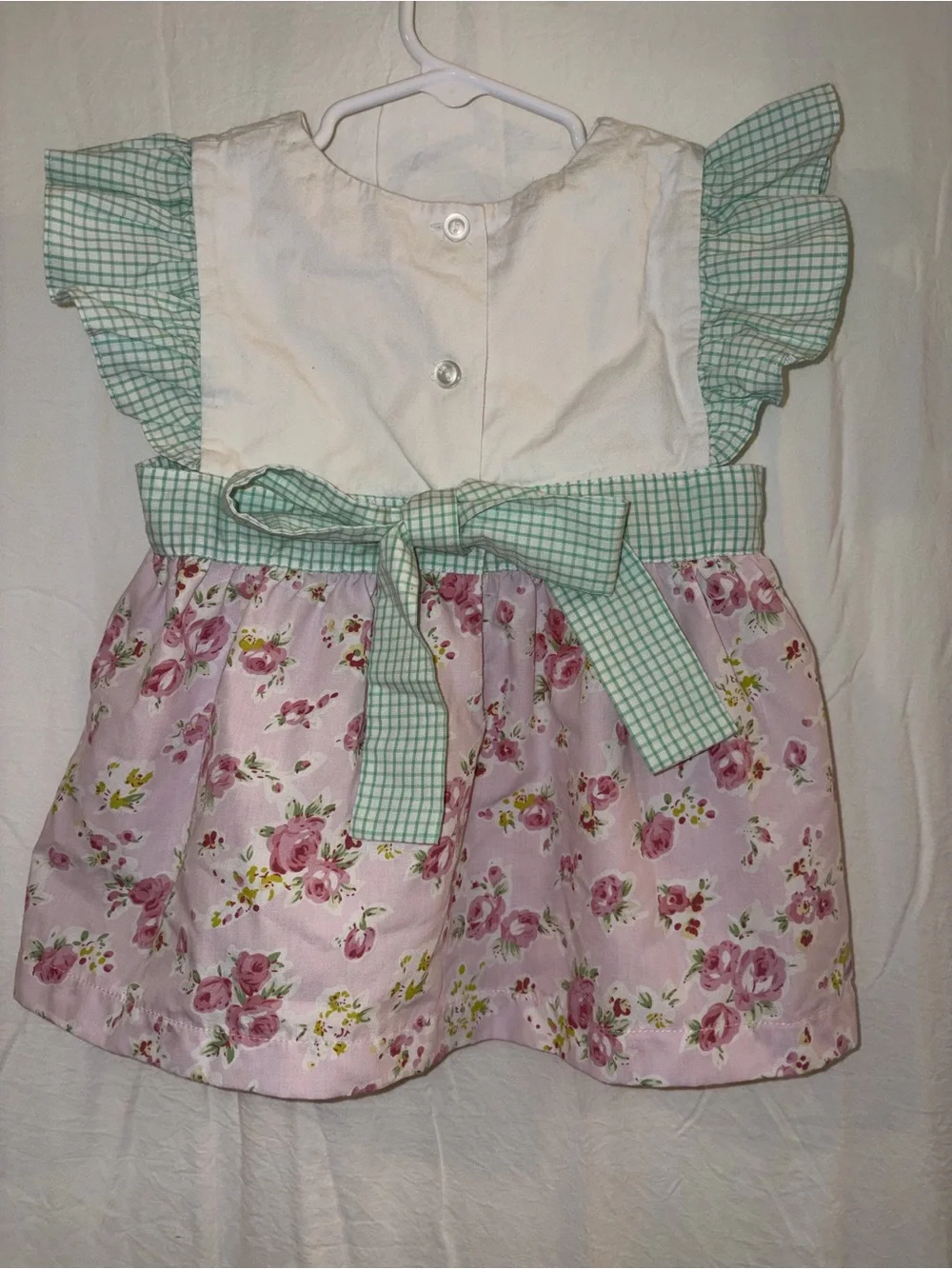 Girls Pink Floral & Green Check Bunny Dress - Kids Matching Sets